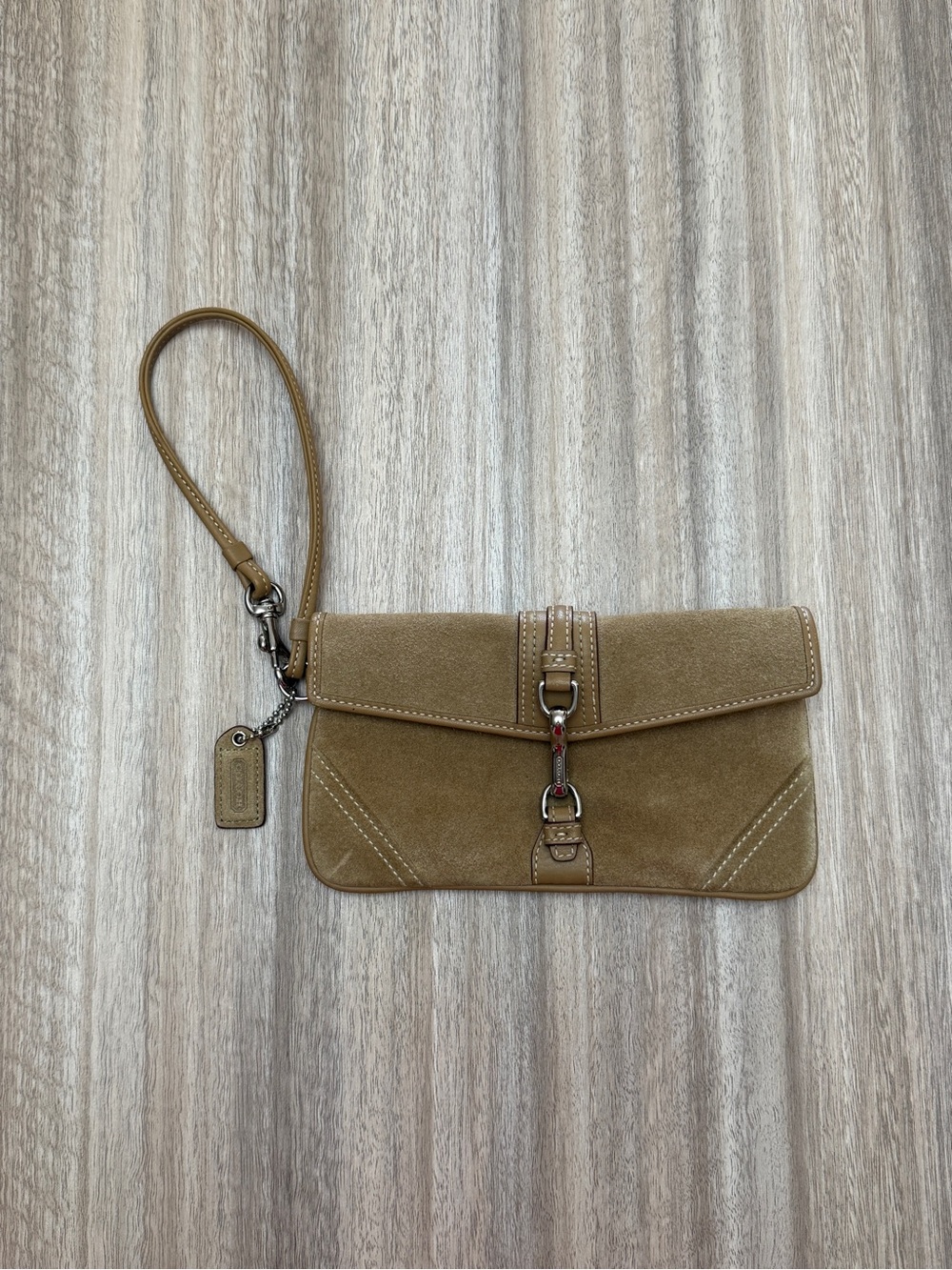 Coach Y2K Tan Suede Wristlet with Original Hangtag Clasp Closure